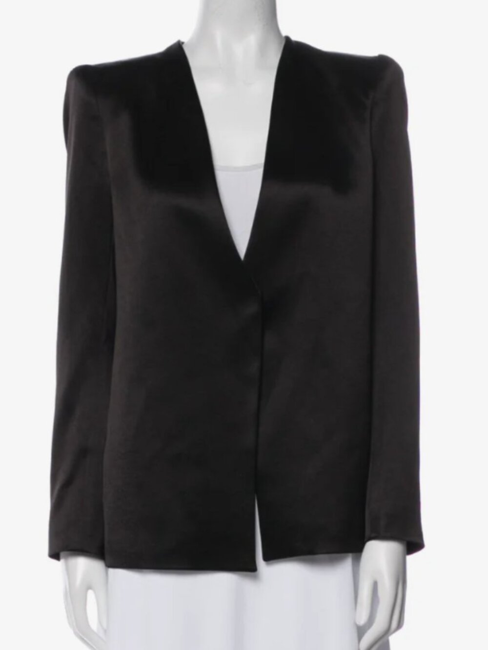 Alice + Olivia Black Satin Open-Front Blazer